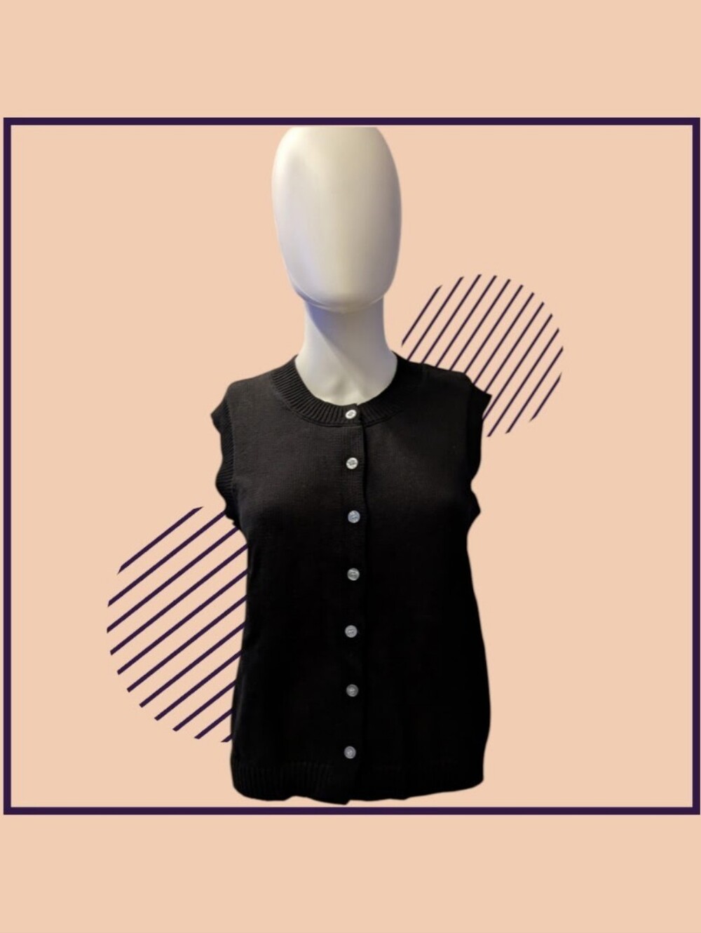 Classic Black Sleeveless Button-Front Knit Top